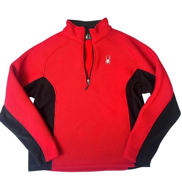 Spyder Core Sweater Large Half Zip Red Black Pullover Fleece Knit Ski Jacket Top - Picture 1 of 12